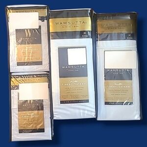 Wamsutta 725TC Supima Sateen King Sheet Set Light Blue Fitted Flat 4 Pillowcases